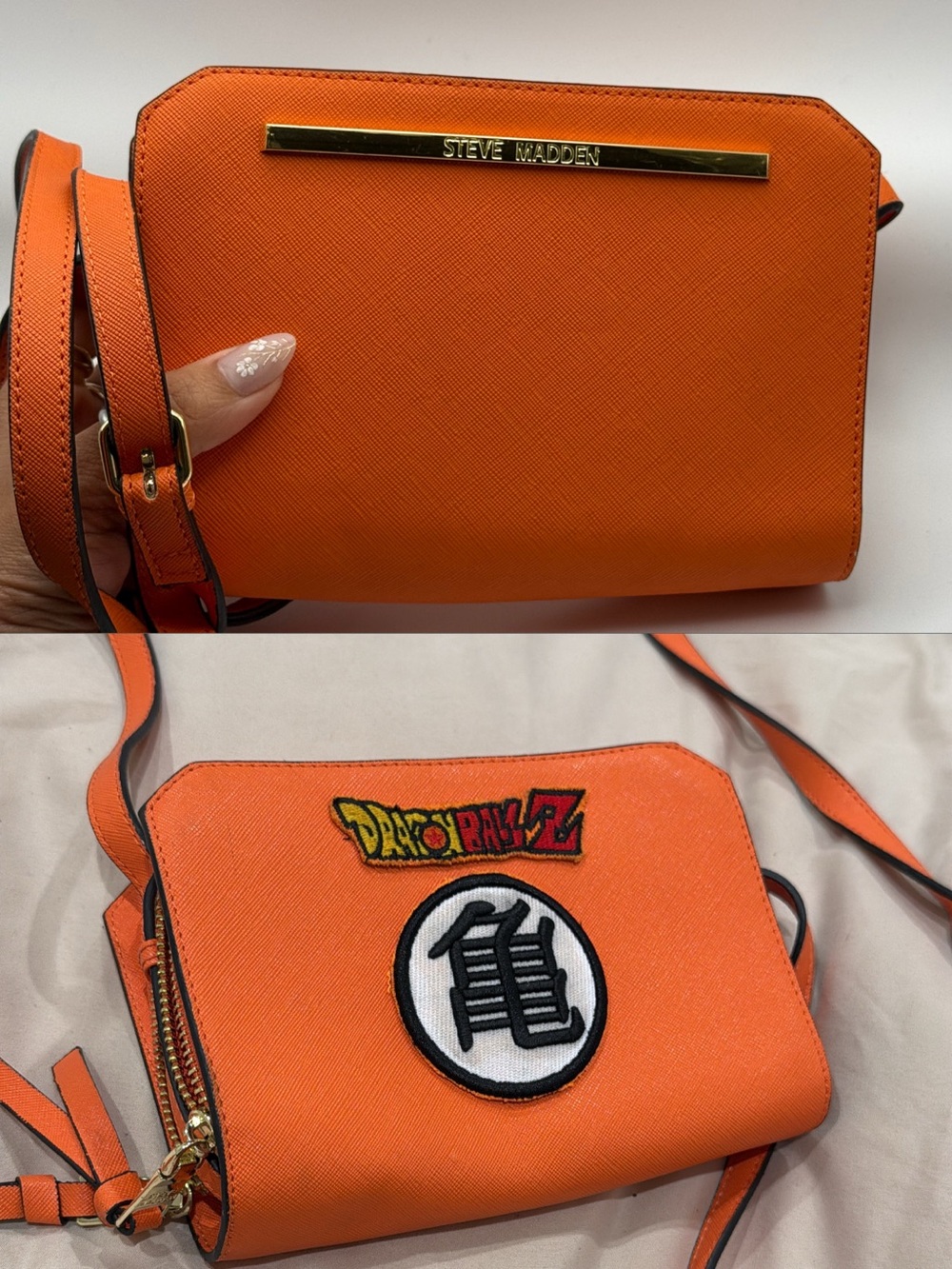 Steve Madden X Dragonball Z Orange Saffino Leather Crossbody with Custom Patches
